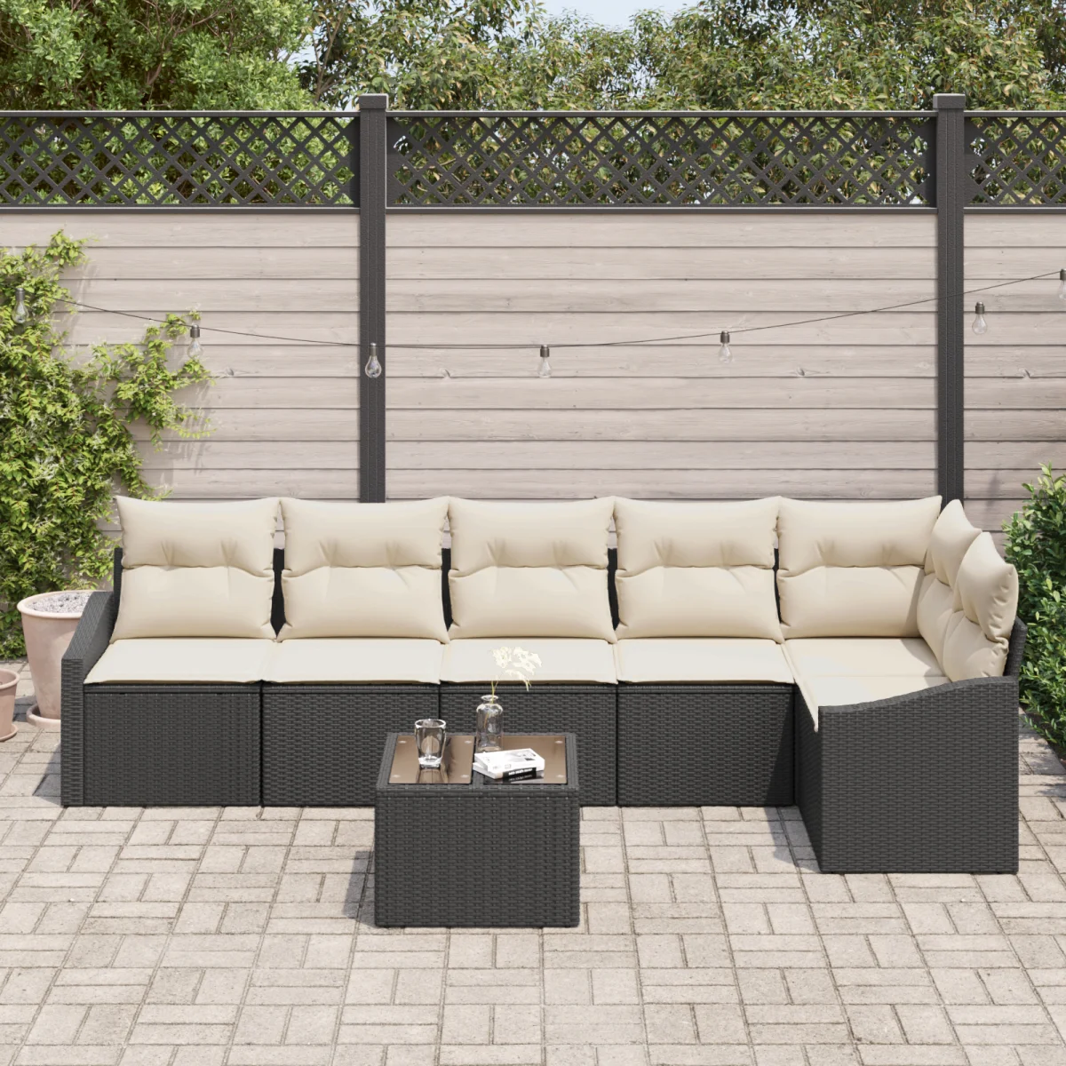 6 részes kerti kanapé szett párnákkal barna polyrattan