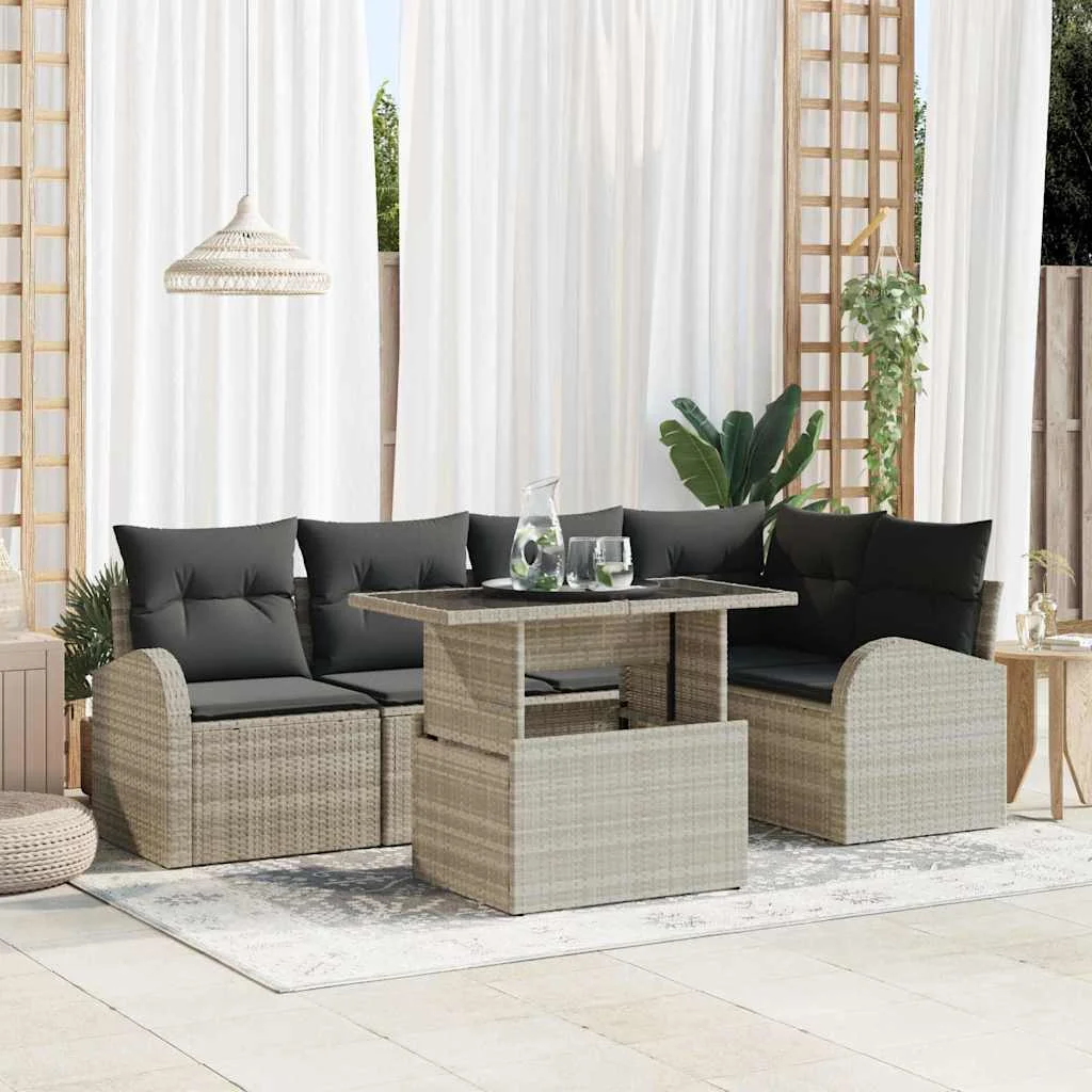 6 darabos Kerti Kanapé Szett Párnákkal, Világosszürke, Polyrattan