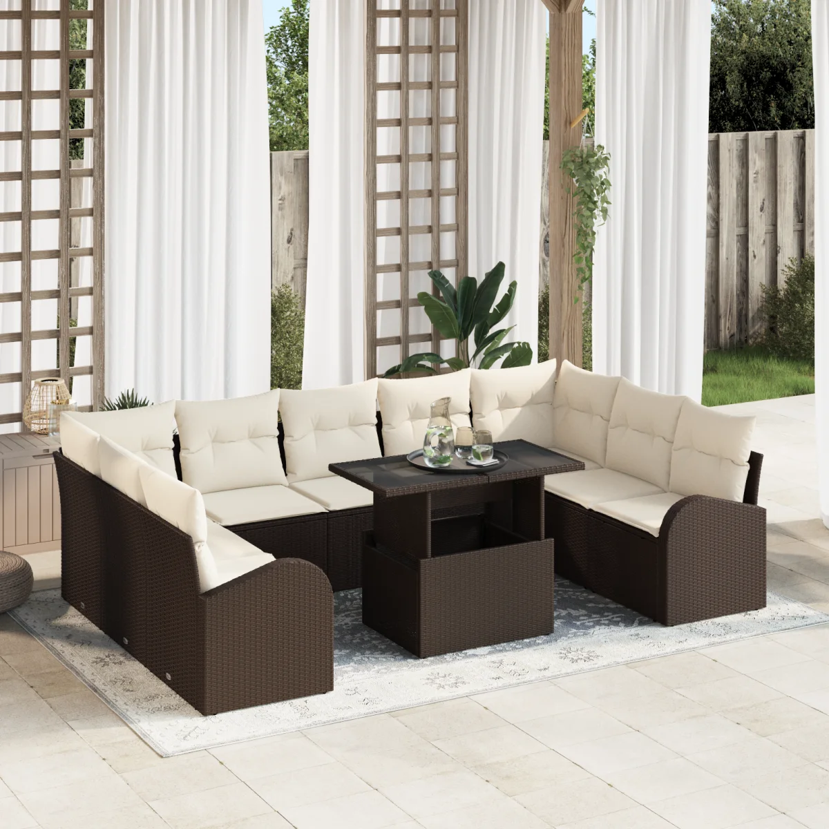 10 darabos Kerti Sofa Szett párnákkal Barna Poli Rattan