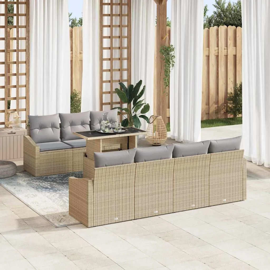 Kerti Kanapé Szett 8 pcs Beige és Világosszürke polirattan