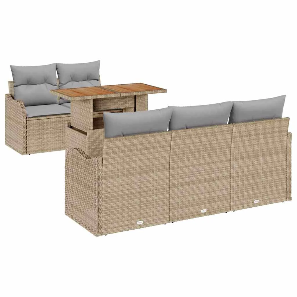 Kerti Kanapé Szett 6 pcs Beige és Világosszürke polirattan