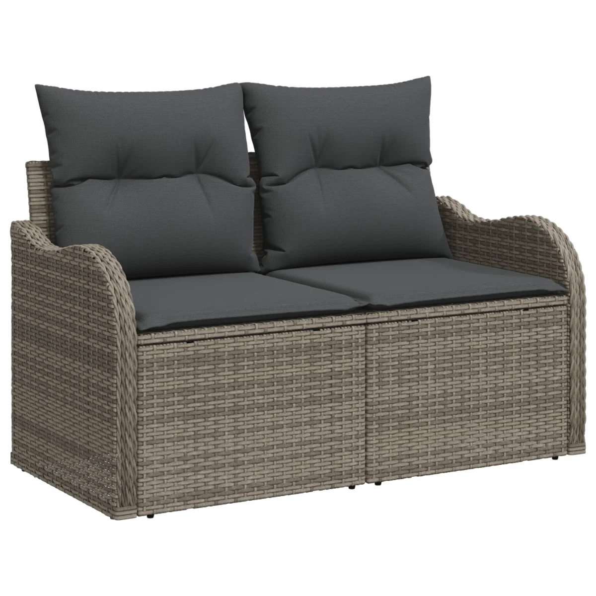 7 Részes Kerti Sofa Szett Párnákkal Szürke Poli Rattan Akácia