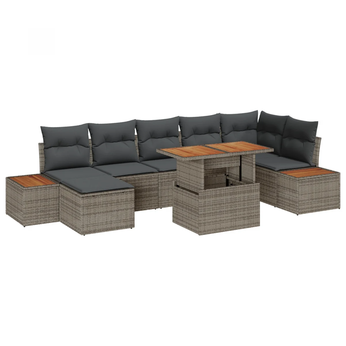 8 részes kertibútor készlet párnákkal, szürke polyrattan acacia