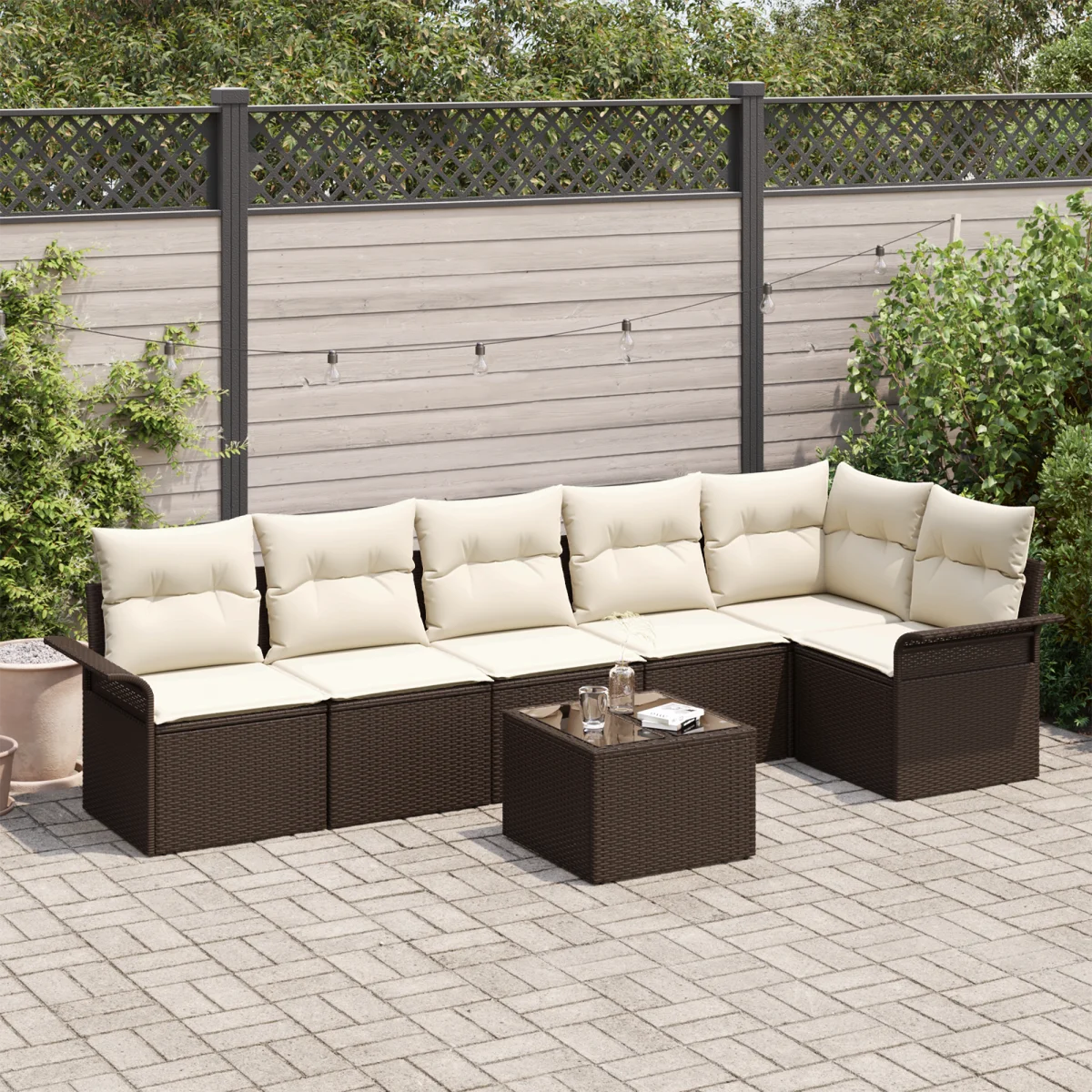 6 Darabos Kerti Sofa Szett Párnákkal Szürke Poli Rattan