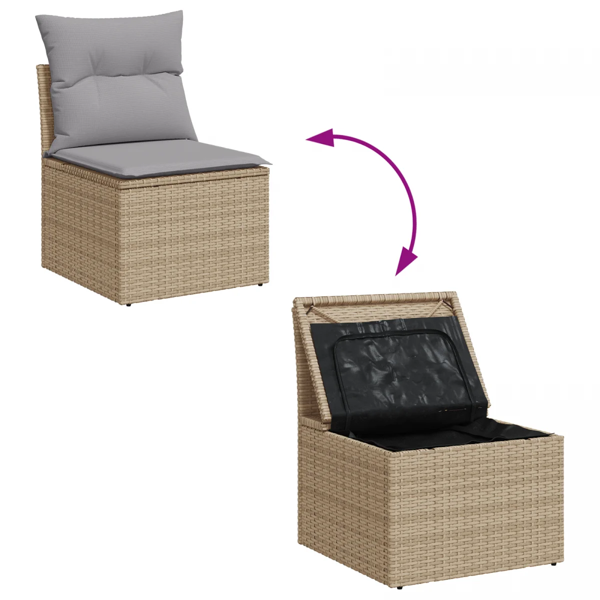 10 darab kerti kanapé szett párnákkal fekete poli rattán