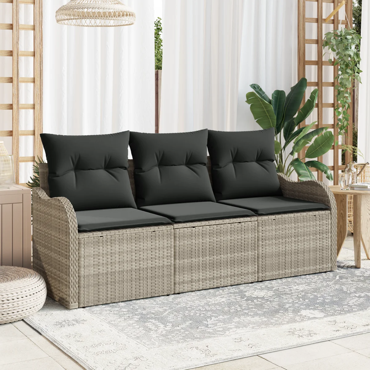 3 darabos kerti kanapészett párnákkal Világosszürke Poli Rattan