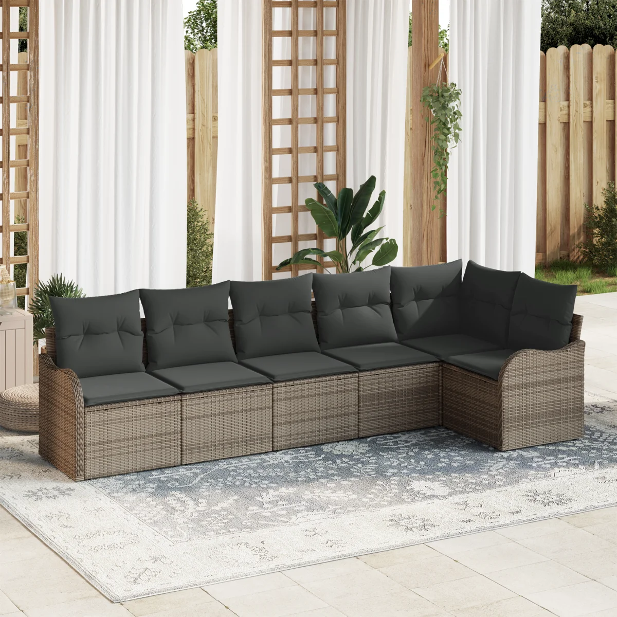 6 részes kerti kanapé szett párnákkal szürke poly rattan