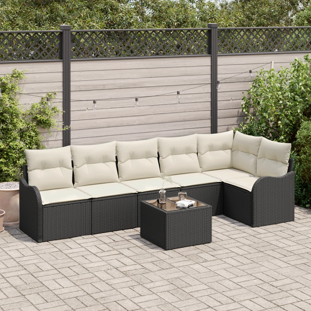 6 darabos Kert Sofa Szett Párnákkal Barna Poli Rattan