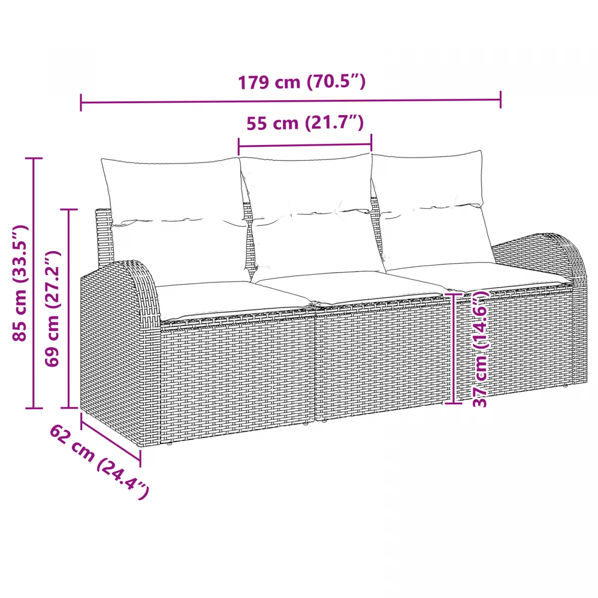 3 darabos kerti kanapé szett párnákkal Bézs Poli Rattan