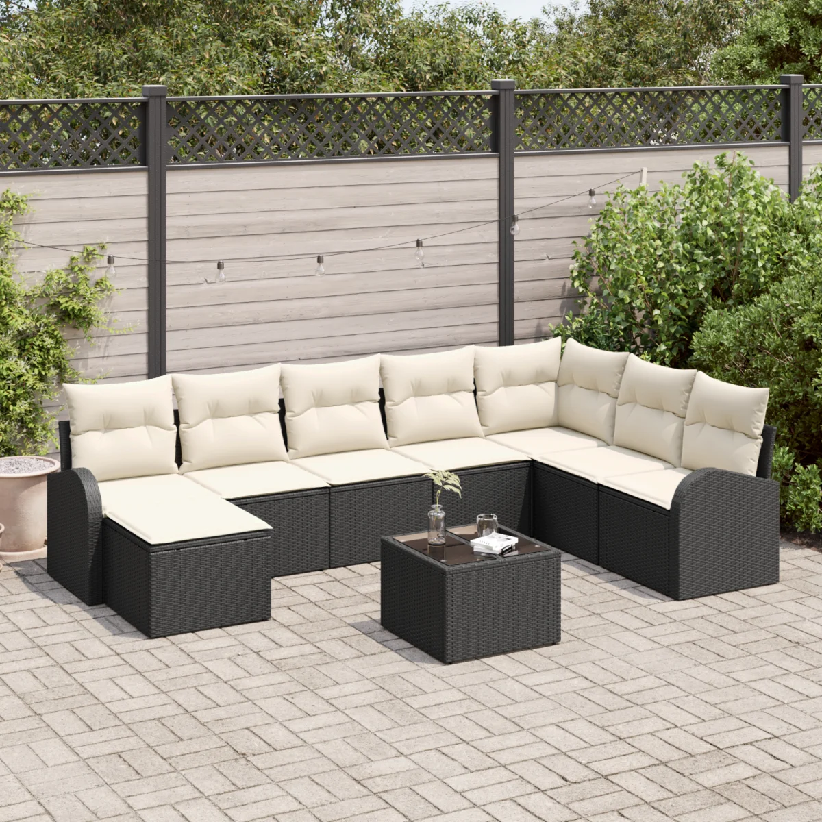 8 Darabos Kert Sofa Szett Párnákkal Barna Poli Rattan
