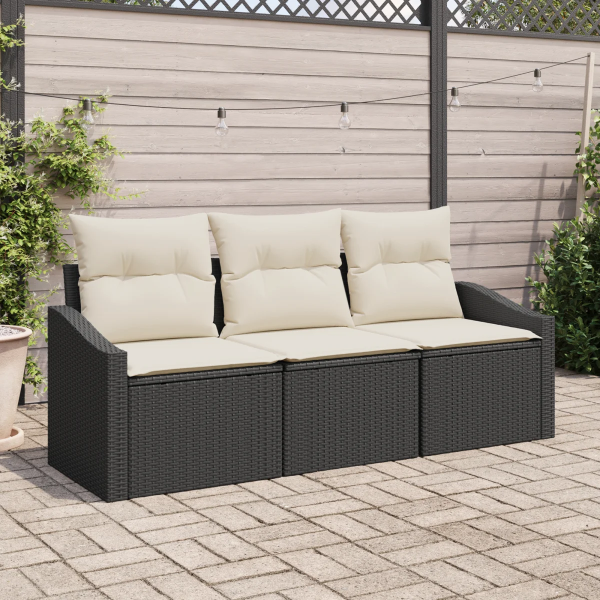 3 részes kert étkező szett párnákkal fekete poly rattan