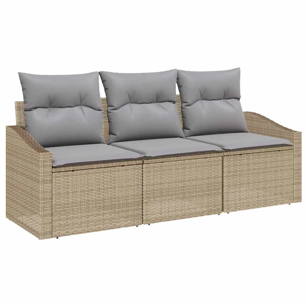 Kerti Kanapé Szett 3 pcs Beige és Világosszürke polirattan