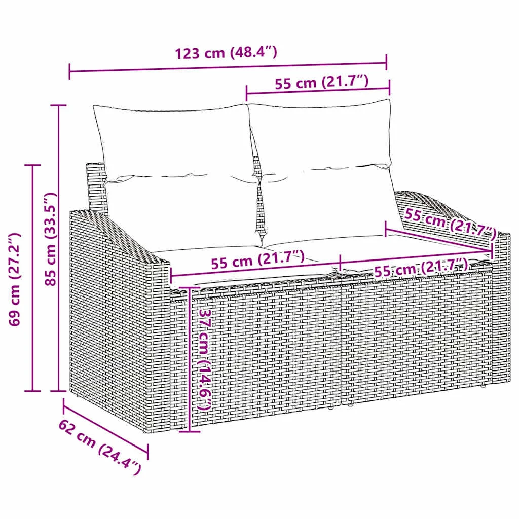 Kerti Kanapé Szett 3 pcs Beige és Világosszürke polirattan