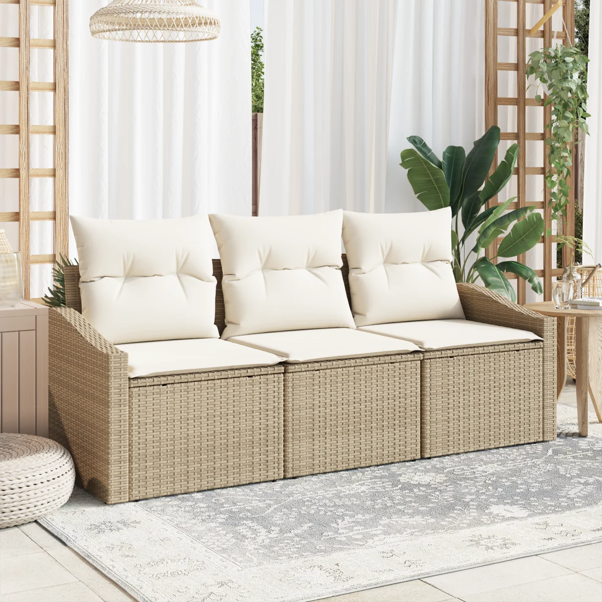 3 részes kertibútor készlet párnákkal Bézs Polirattan