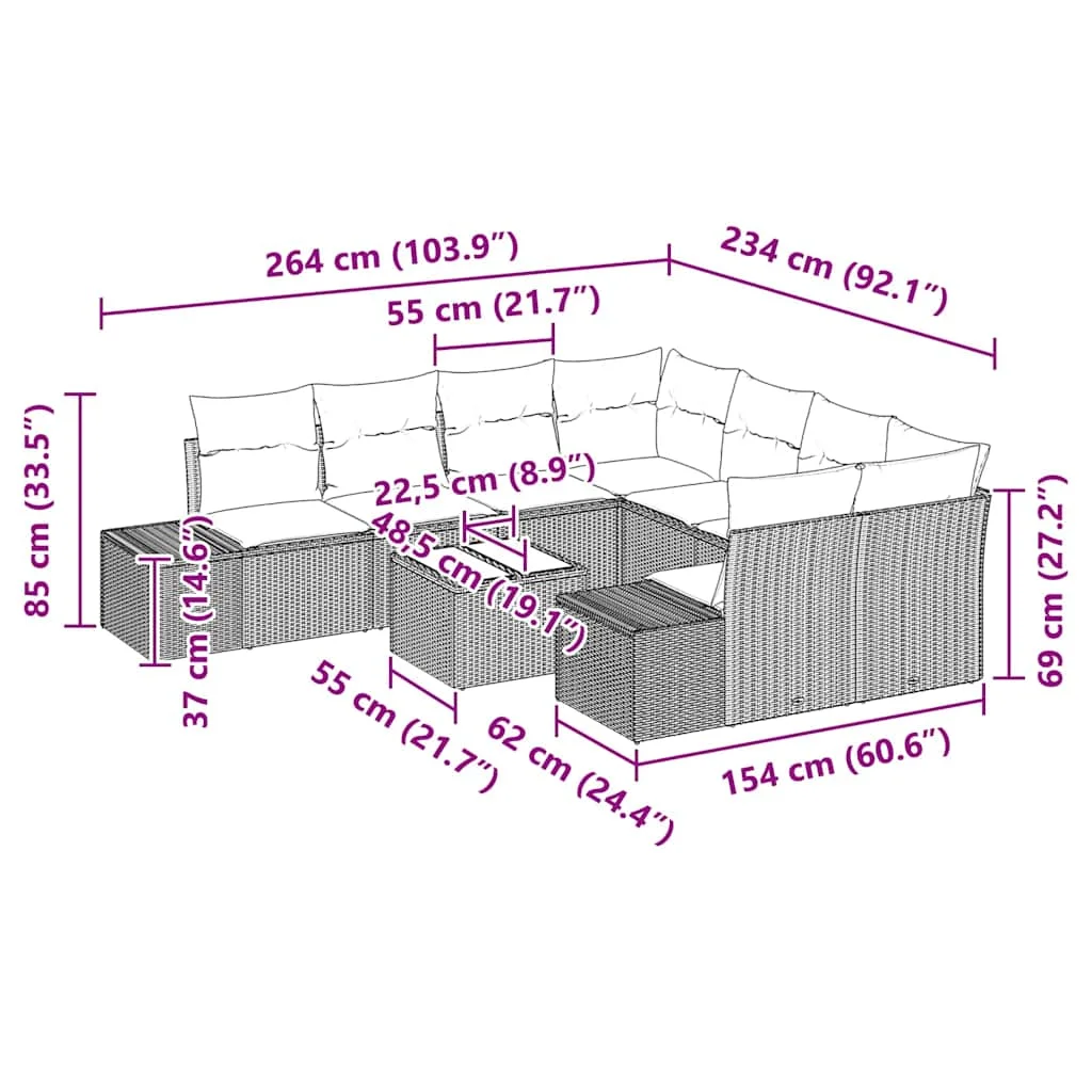 Kerti Kanapé Szett párnával 9 pcs Barna és Krém 55 x 55 x 37 cm
