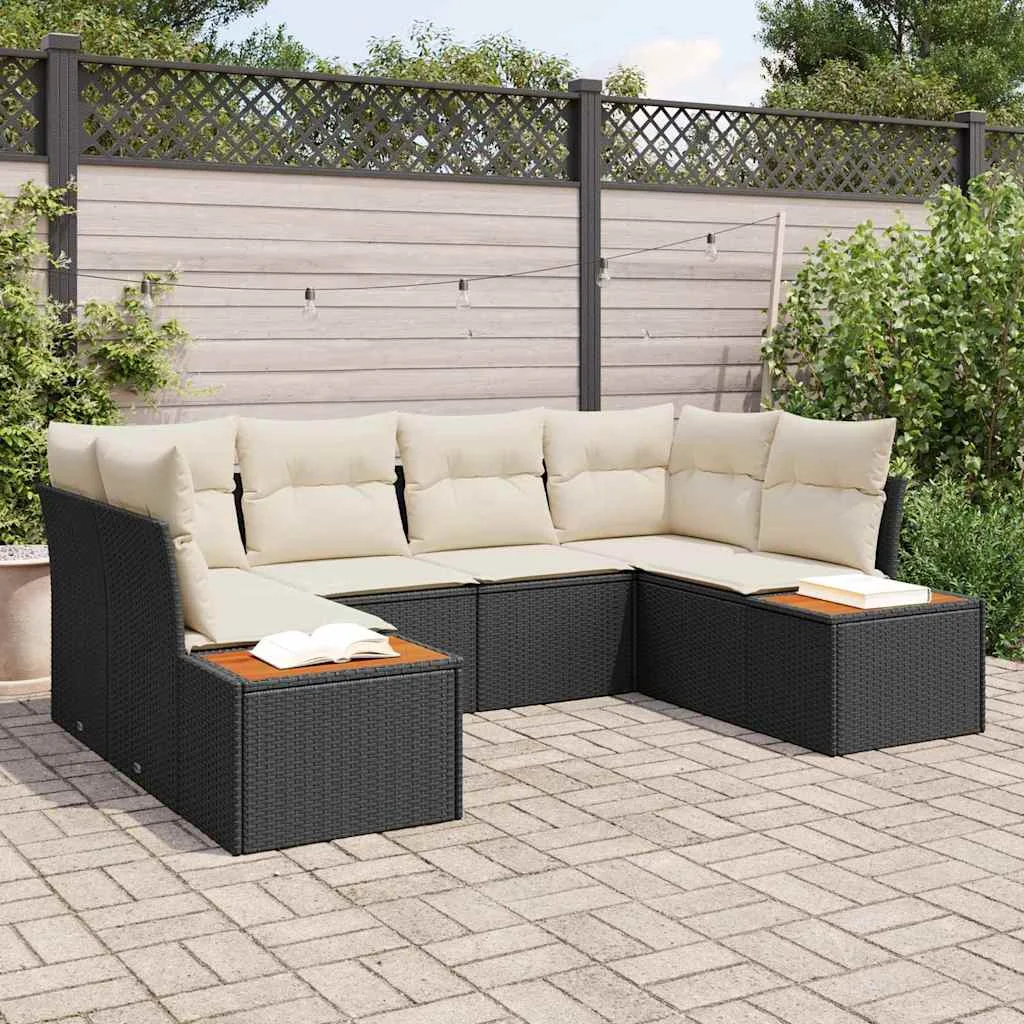 Kerti Kanapé Szett 6 pcs Fekete és krémszínű 234 x 154 x 85 cm