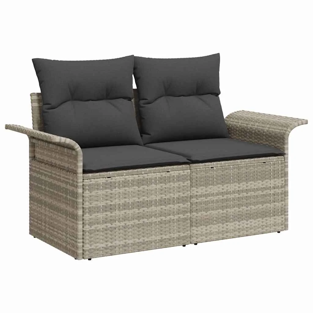 7 Darabos Kerti Kanapészett Párnákkal Világosszürke Poly Rattan