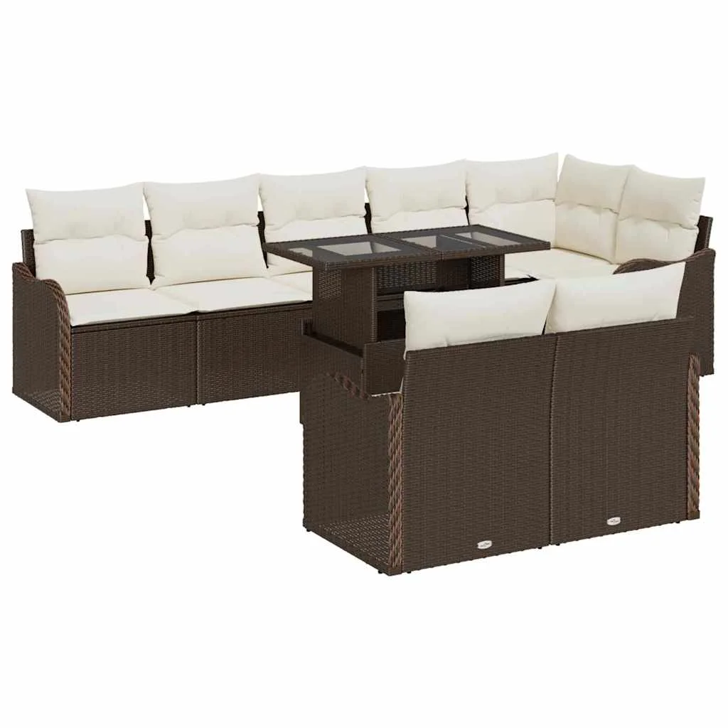 9 Darabos Kert Sofa Szett Párnákkal Barna Poli Rattan