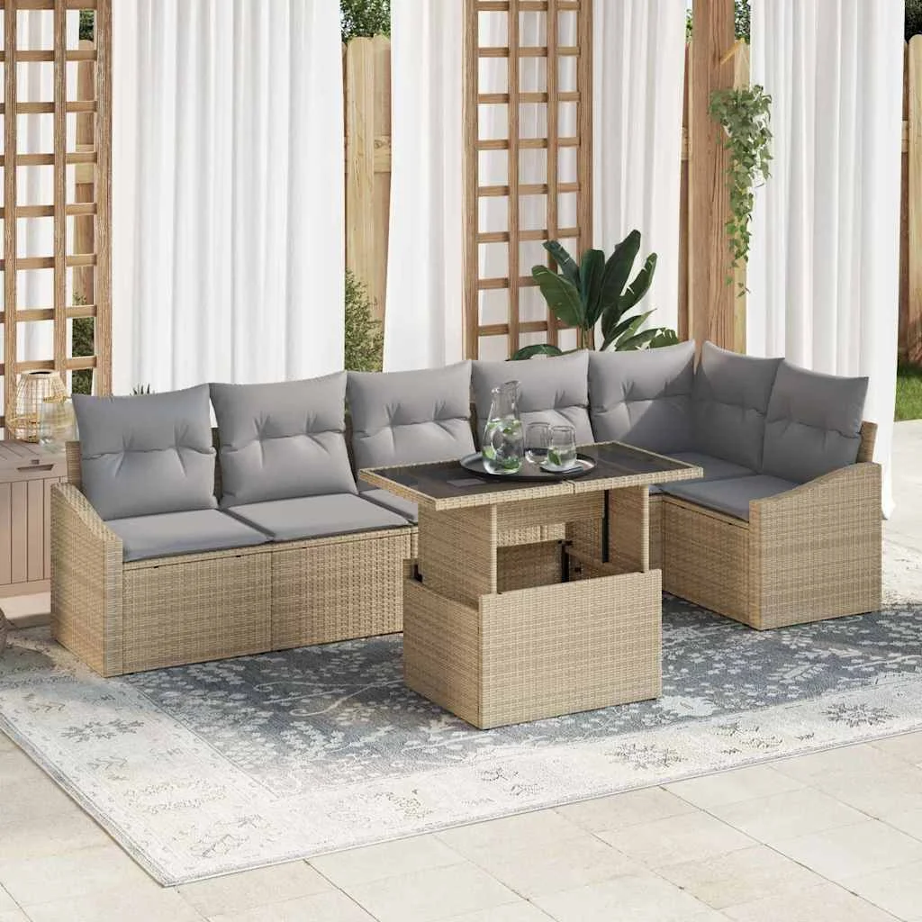 Kerti Kanapé Szett párnával 7 pcs Beige és Világosszürke
