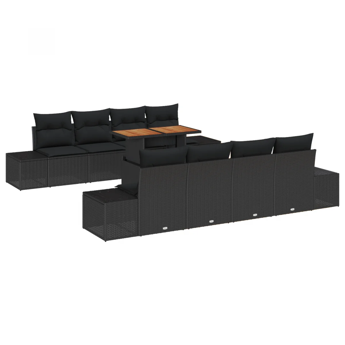 7 részes Kert Sofa Szett Párnákkal Fekete Poli Rattan