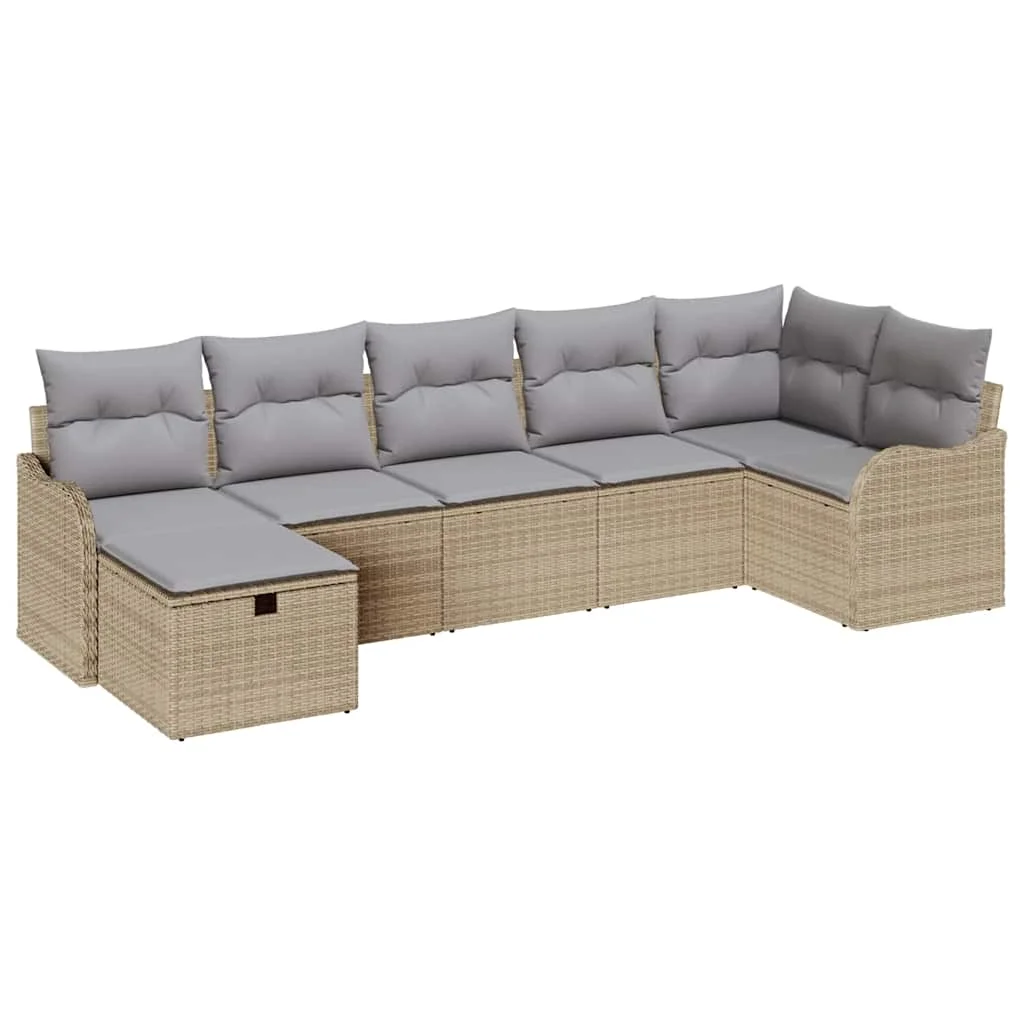 Kanapé Szett párnával 7 pcs Beige és Világosszürke polirattan