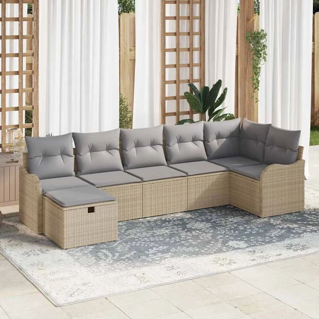Kanapé Szett párnával 7 pcs Beige és Világosszürke polirattan