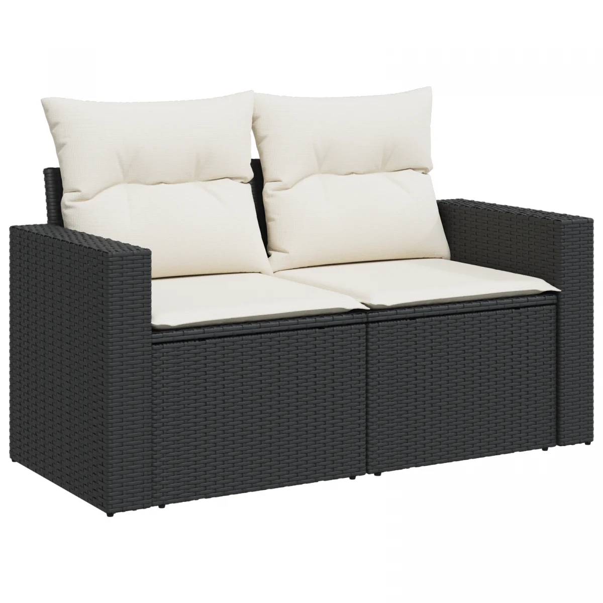 9 darabos kert sofa készlet párnákkal fekete poly rattan akácia