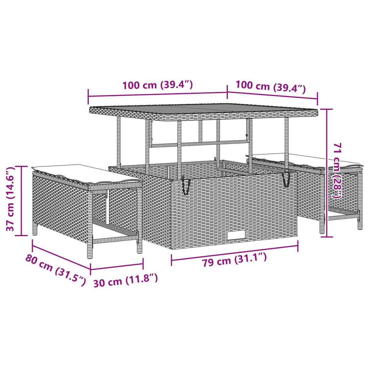 13 Darabos Kert Kanapészett Párnákkal Fekete Poli Rattan Akácia