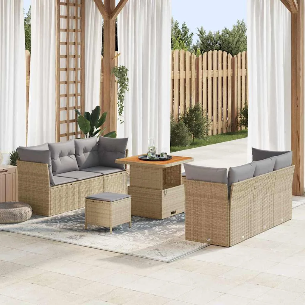Kerti Kanapé Szett 9 pcs Beige és Világosszürke polirattan