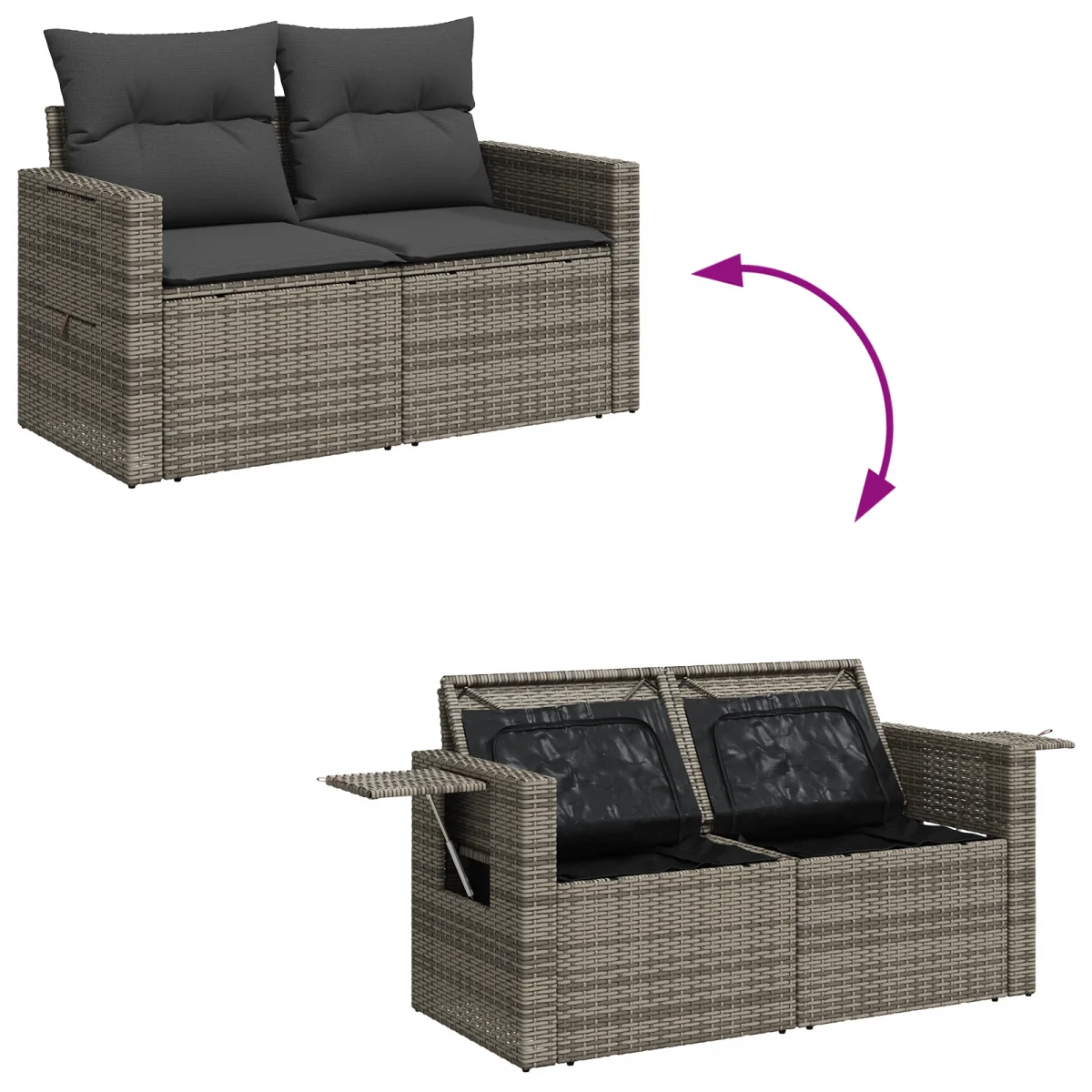 13 darabos Kert Sofa Szett Párnákkal Szürke Poli Rattan Akác