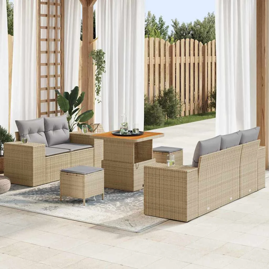 Kerti Kanapé Szett 8 pcs Beige és Világosszürke Poly Rattan