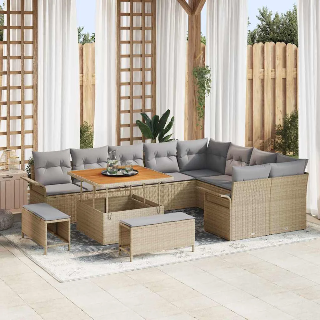 Kerti Kanapé Szett párnával 12 pcs Beige és Világosszürke