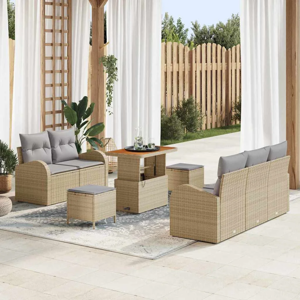 Kerti Kanapé Szett párnával 8 pcs Beige és Világosszürke