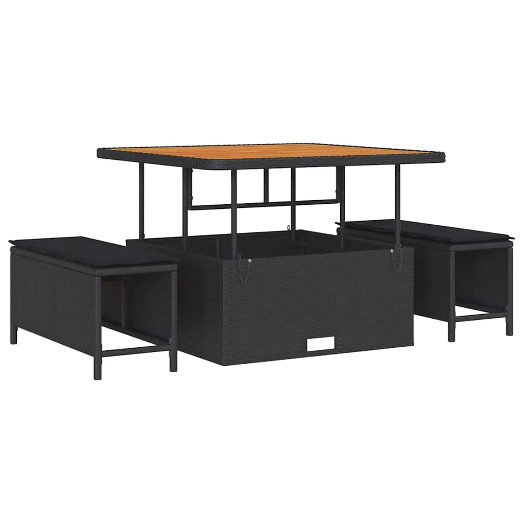 11 részes kerti kanapé szett párnákkal fekete poli rattan akáccal