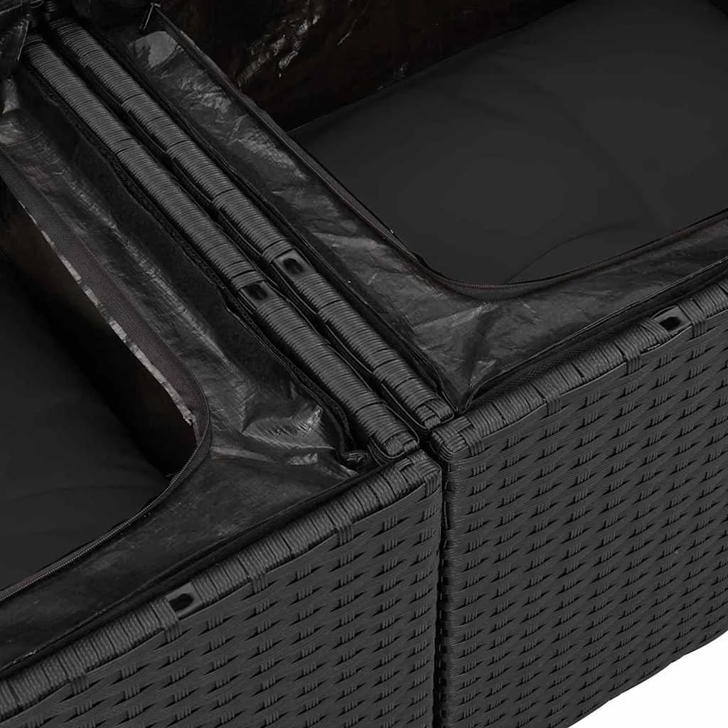 11 részes kerti kanapé szett párnákkal fekete poli rattan akáccal