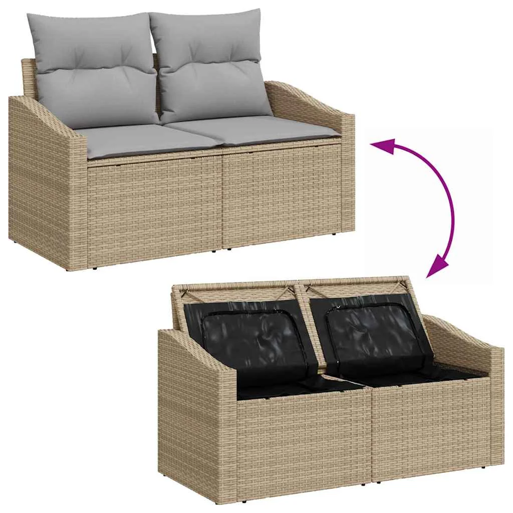 Kerti Kanapé Szett párnával tárolóval 9 pcs Bézs Poli rattan