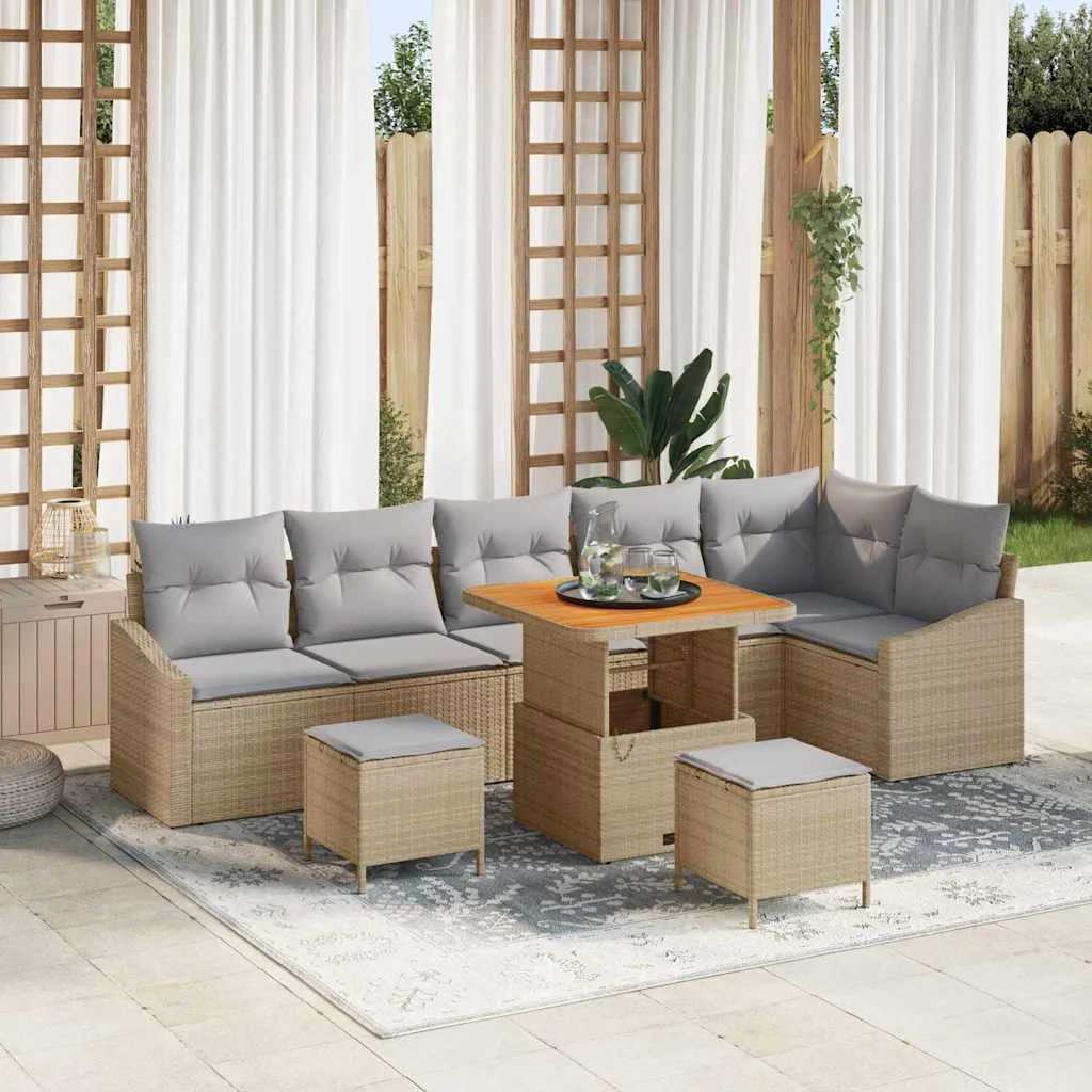 Kerti Kanapé Szett párnával tárolóval 9 pcs Bézs Poli rattan