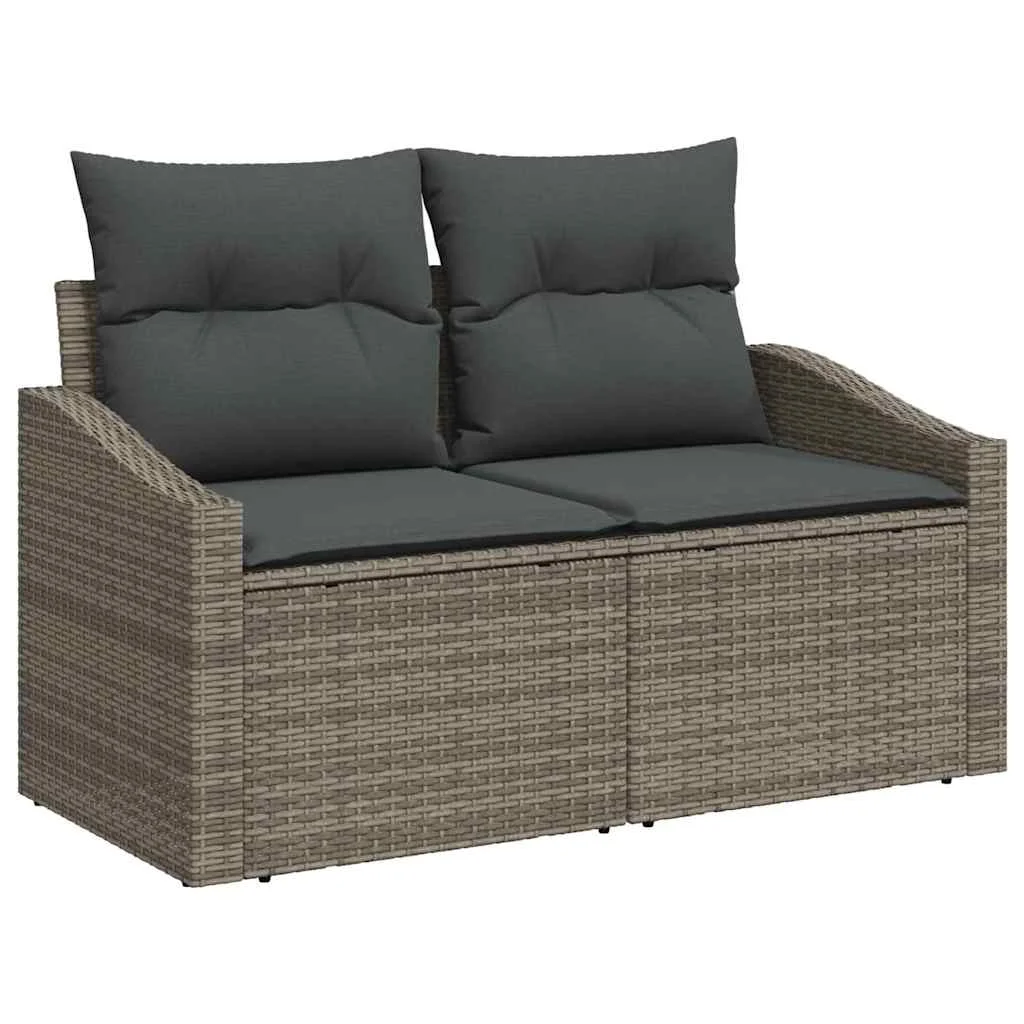 14 Részes Kerti Kanapé Szett Párnákkal Szürke Poli Rattan Akácia
