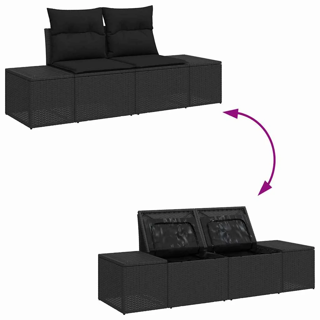 8 darabos kerti kanapé szett párnákkal fekete poli rattan akáciából