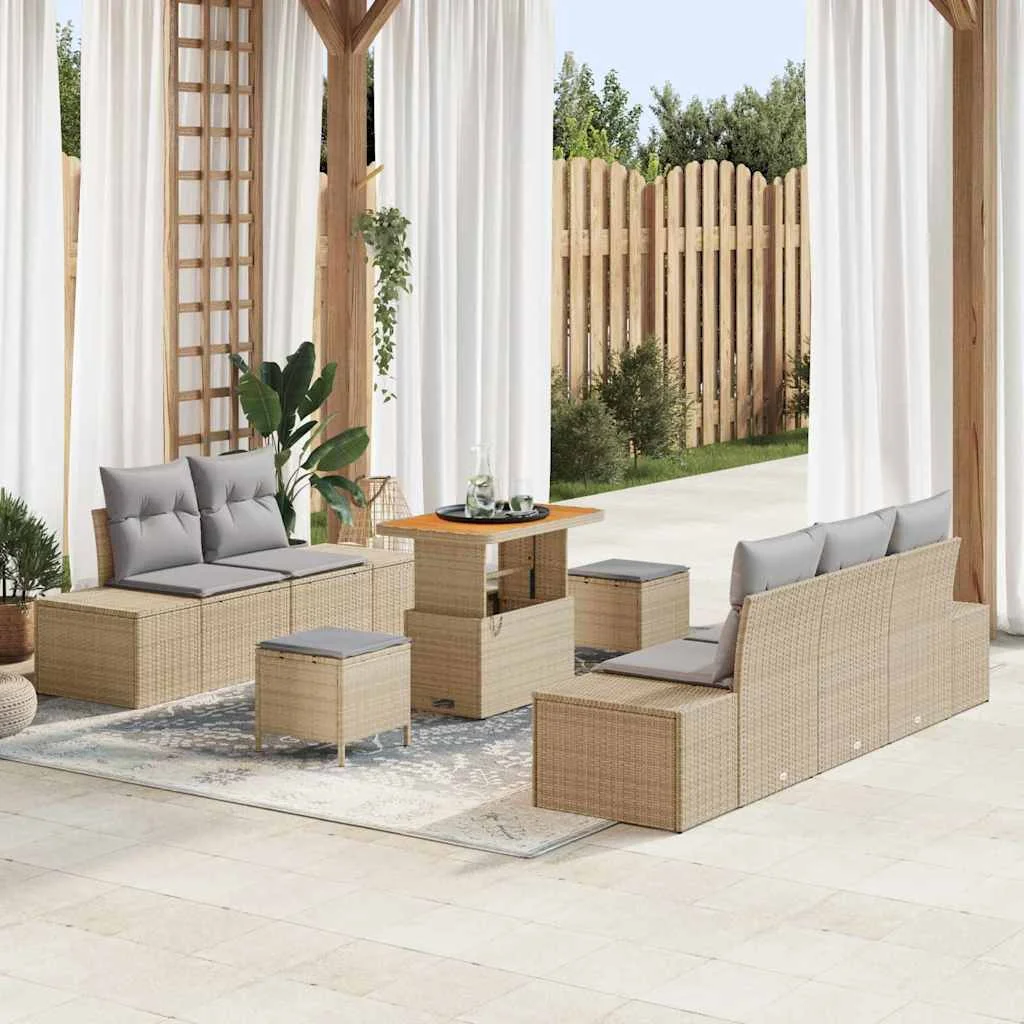 Kerti Kanapé Szett párnával tárolóval 8 pcs Bézs Poli rattan