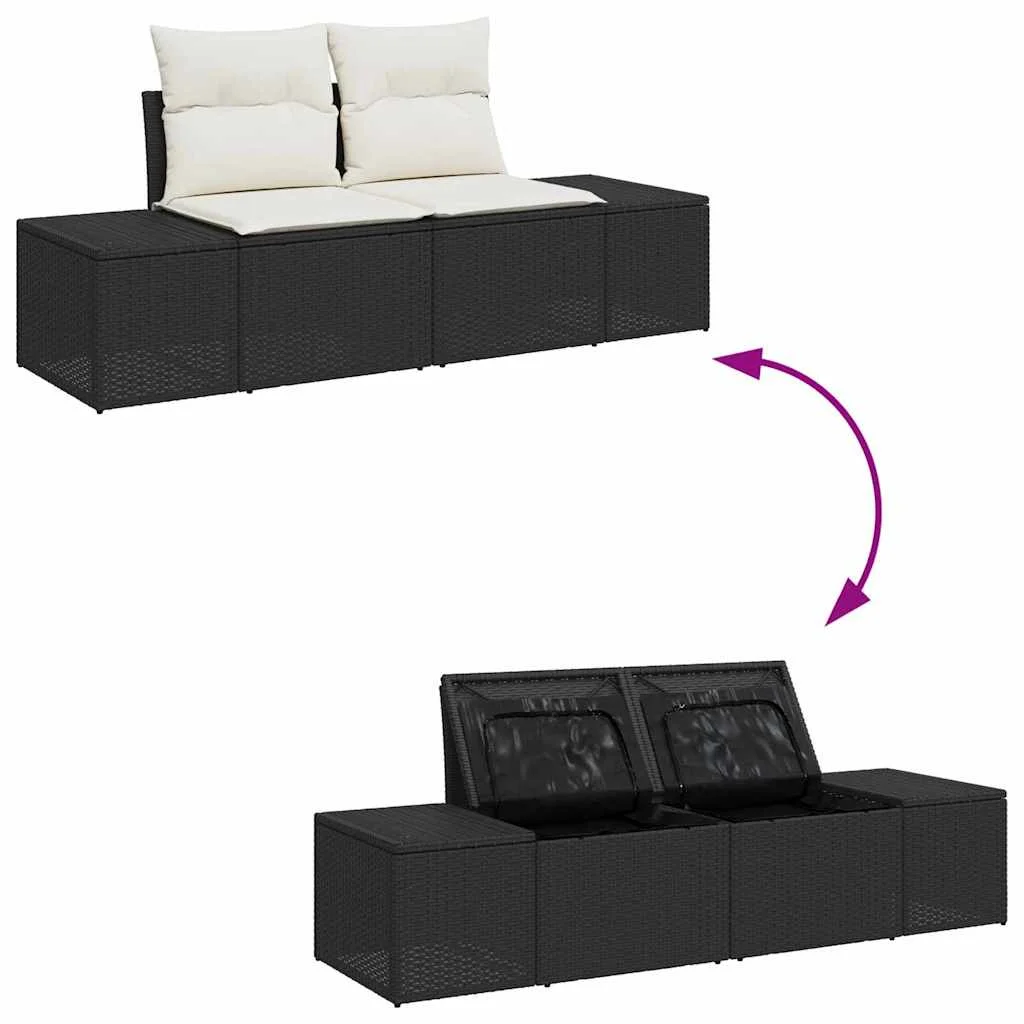 9 részes kerti kanapé szett párnákkal Fekete Poli Rattan Akác
