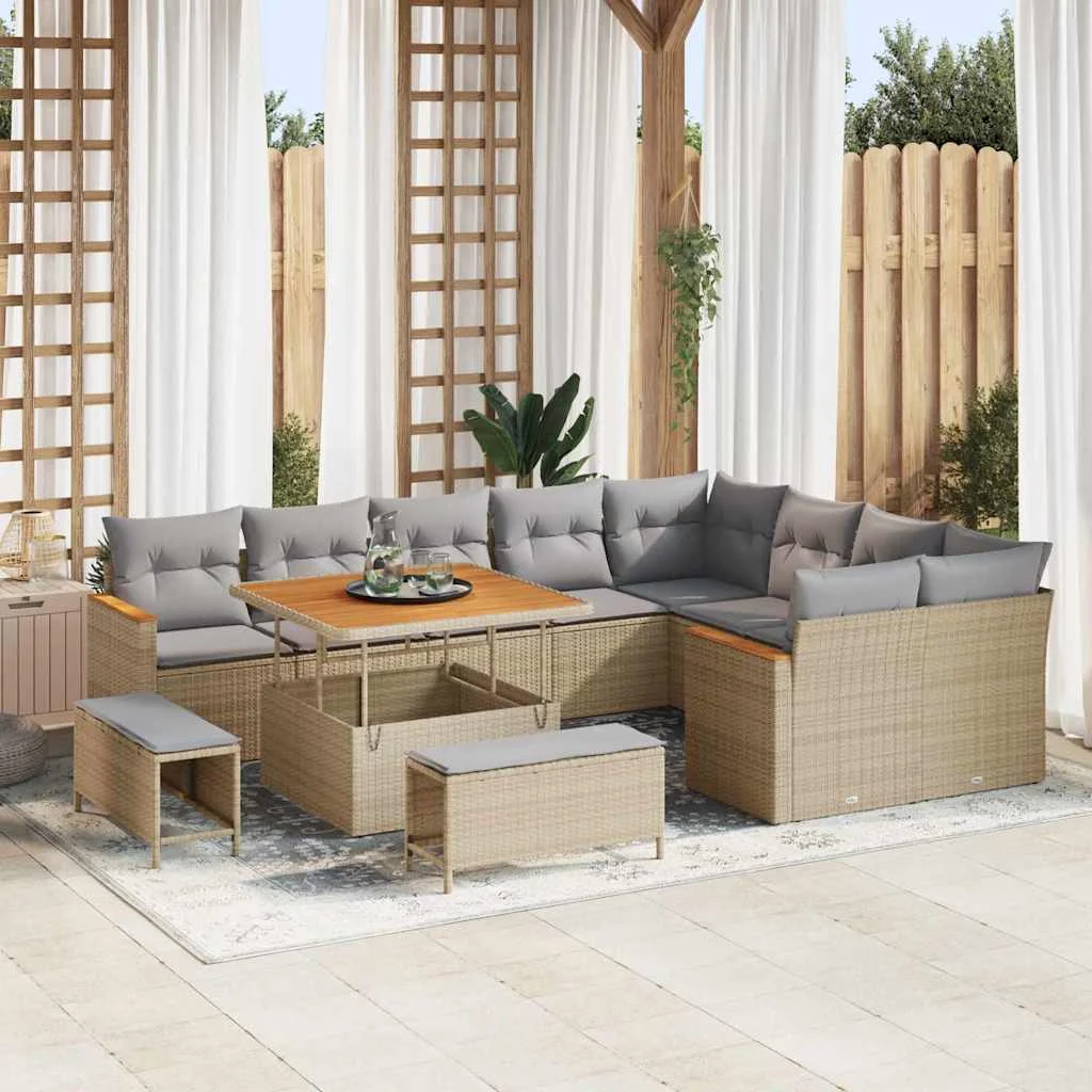 Kerti Kanapé Szett párnával tárolóval 12 pcs Bézs Poly Rattan