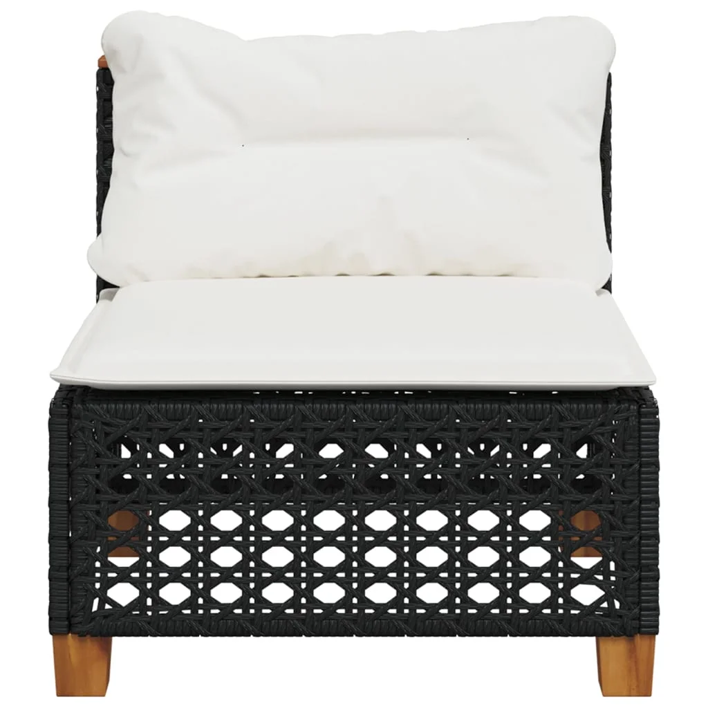 Fekete polyrattan karfa nélküli kerti kanapé párnával