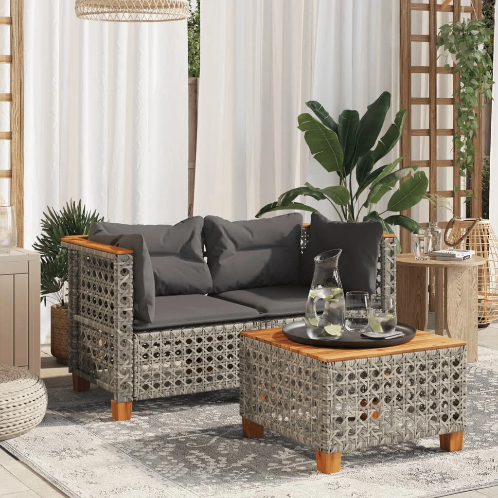 2 db szürke polyrattan kerti sarokkanapé párnával