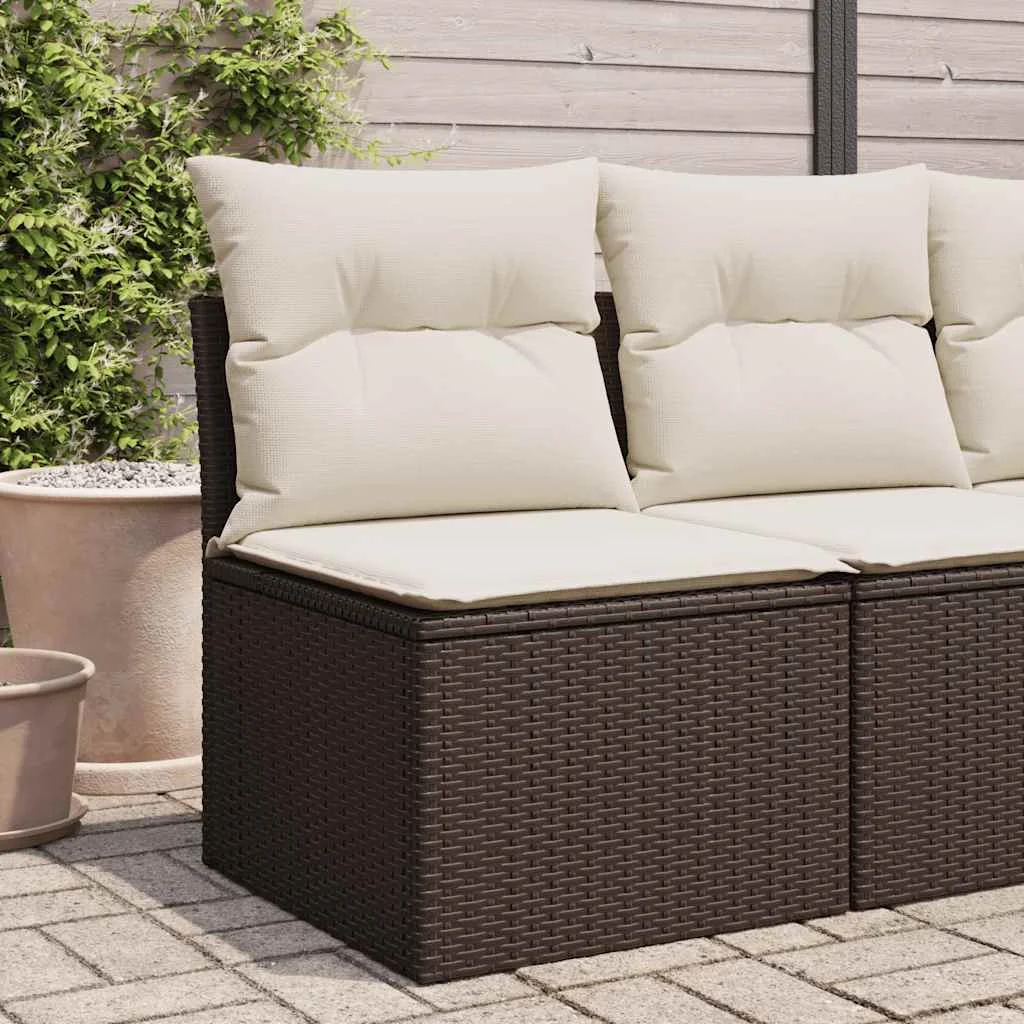 Barna polyrattan karfa nélküli kerti kanapé párnával