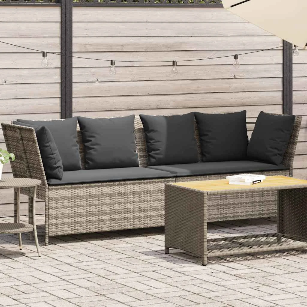 Világosszürke polyrattan kerti kanapé párnával