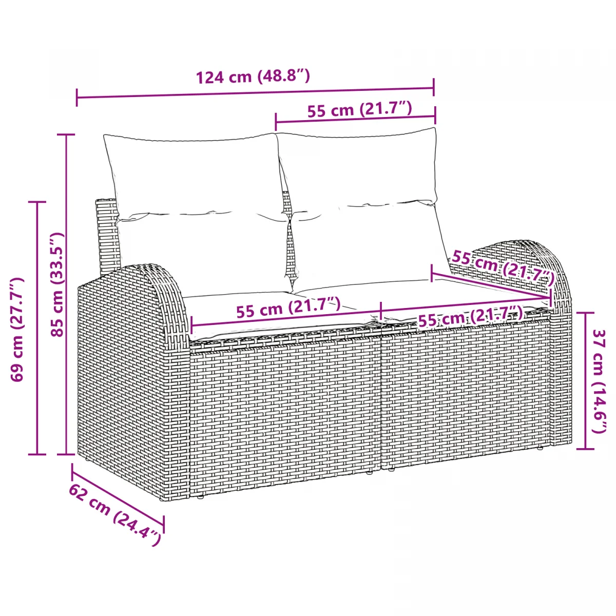 2-Fős Kerti Kanapé Tárolóval és Párnákkal Bézs Poli Rattan