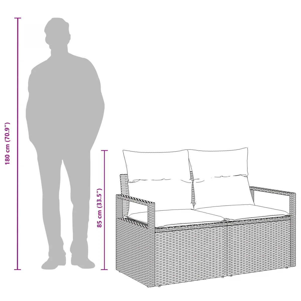 2-Fős Kerti Kanapé Párnákkal Bézs Poli Rattan