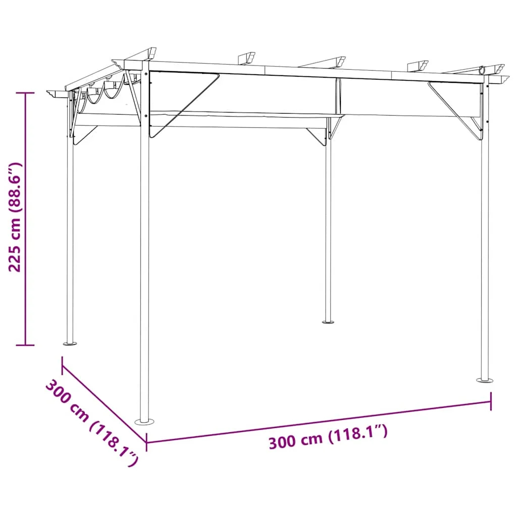 Antracitszürke acél pavilon behúzható tetővel 3 x 3 m 180 g/m²
