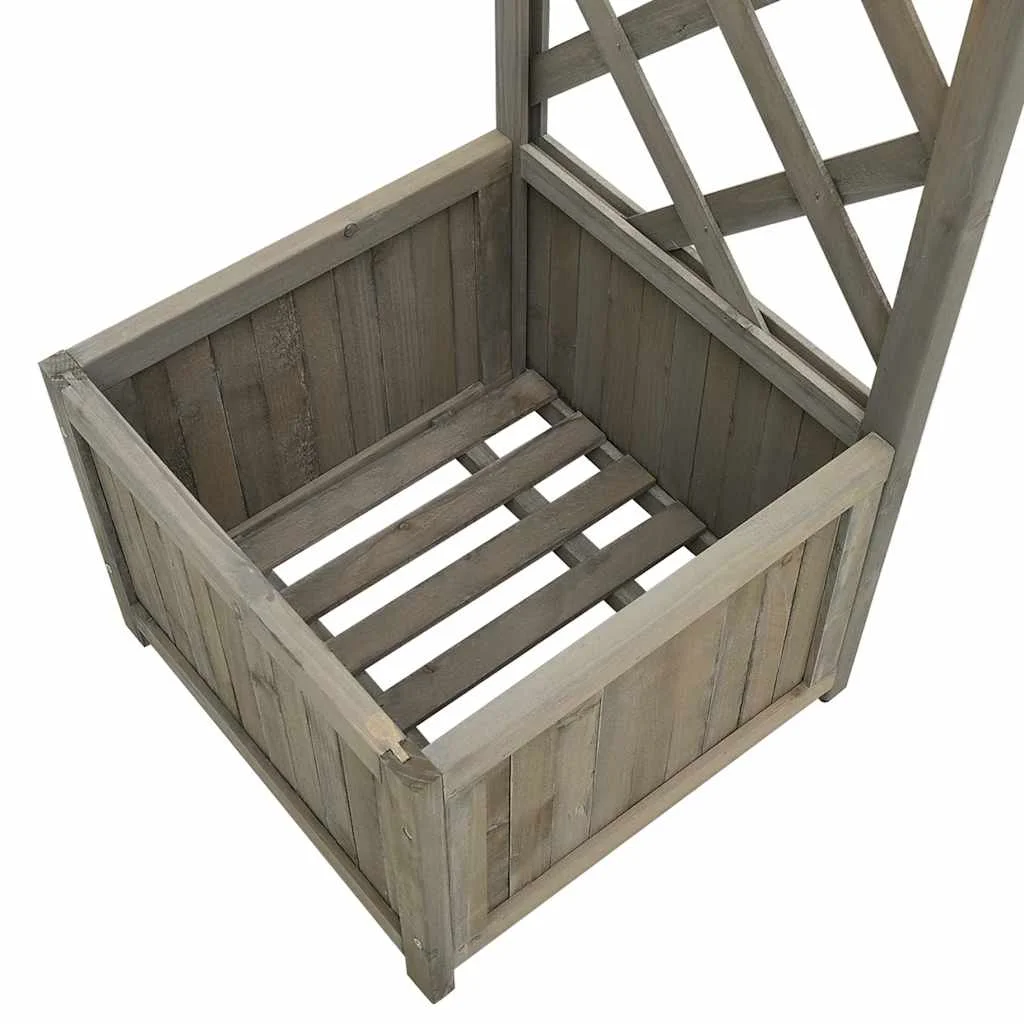 Szürke tömör fenyőfa kerti lugas virágtartóval